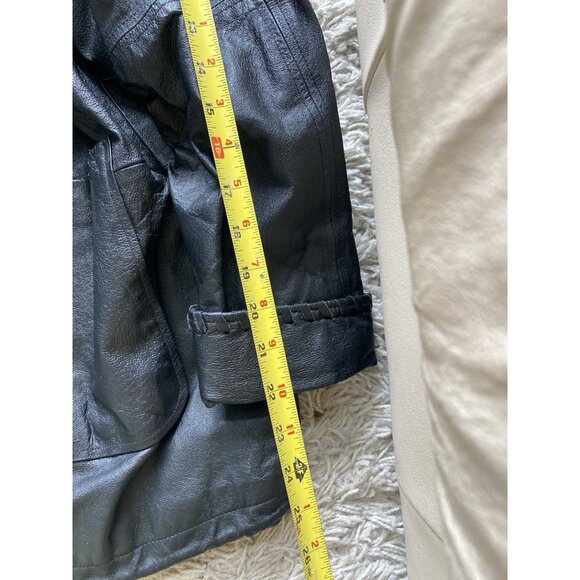 Vintage Jacqueline Ferrar Coat Boxy Leather Large Hooded Womens Black Unisex - Picture 9 of 9